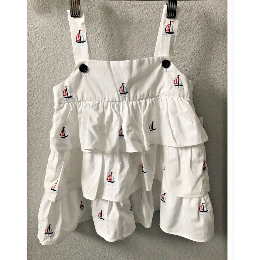 Les Petits Soleils Baby Girls Sailboat Dress 24M White Ruffle NWT